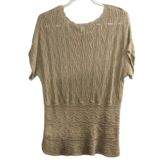 COLDWATER CREEK tan short sleeve loose knit sweater linen blend Women's size L - Picture 4 of 4